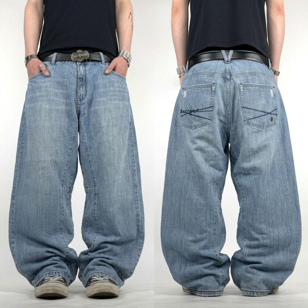 Vintage y2k enyce skater grunge stonewash embroidered baggy jeans